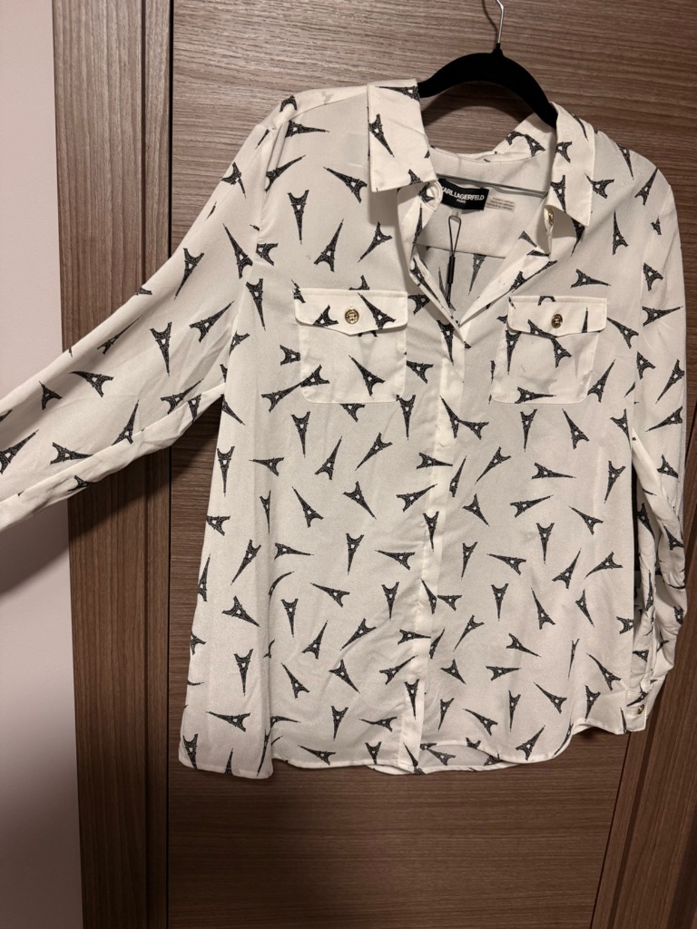 Karl Lagerfeld White Blouse with Black Eiffel Tower Print